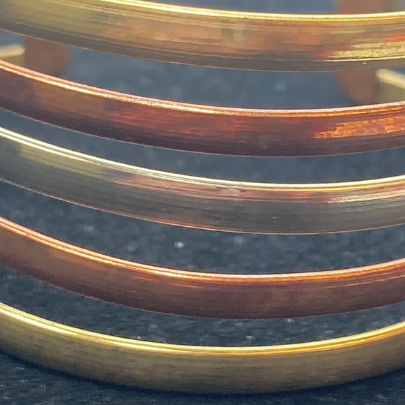 Mixed Metal Tone Stacked Look Cuff Bracelet Silver Gold Bronze - Picture 5 of 15